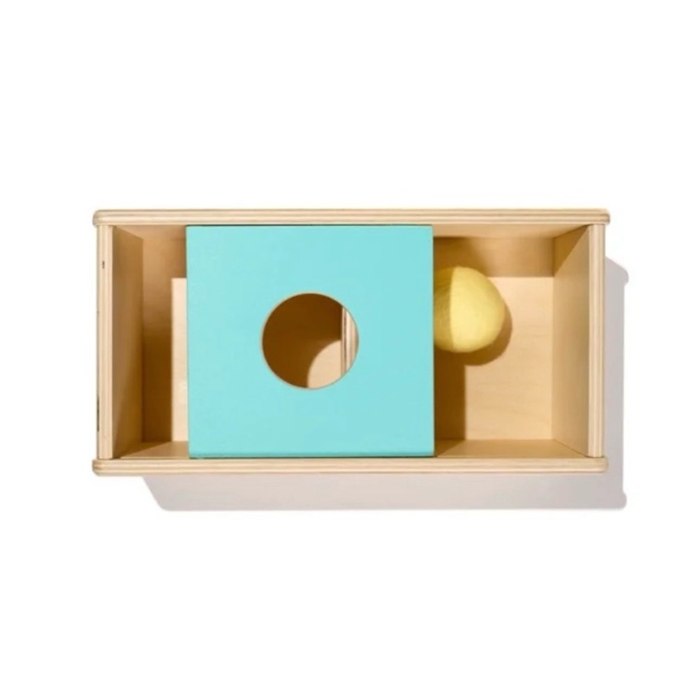 Lovevery Blue Wooden Sliding Top Ball Drop Box with Ball The Thinker Play Kit